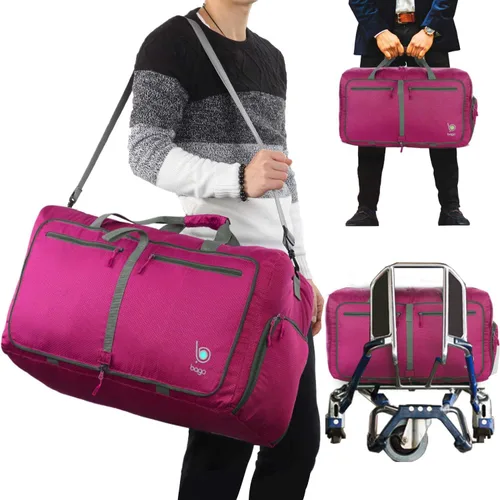Vista 6 de Bago Bolsa de viaje para hombre y mujer, ligera, plegable, bolsa de lona para equipaje de 15.85 gal, 21.13 gal, y 26.42 gal (60 L, 80 L y 100 L)