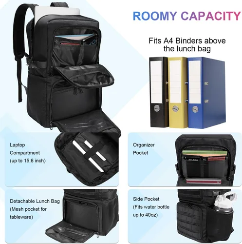 Vista 3 de BERTASCHE Mochila de almuerzo, mochila para laptop de 15.6 pulgadas, mochila de trabajo con hielera aislada para hombres y mujeres, mochila táctica