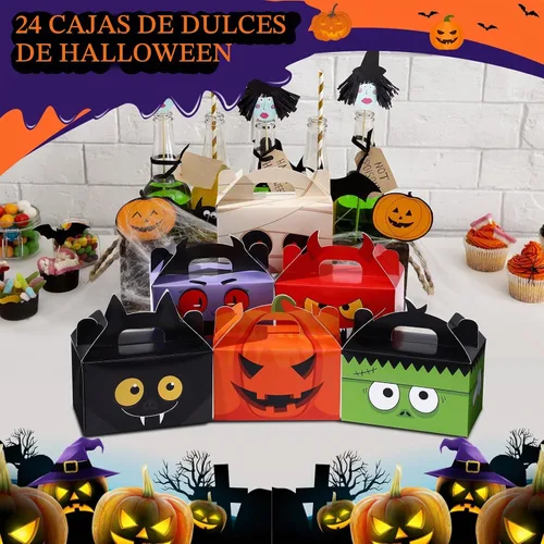 Vista 5 de TaoBary Juego de 24 cajas de dulces de Halloween, cajas de regalos de Halloween, cajas de regalos para regalos de cumpleaños, galletas