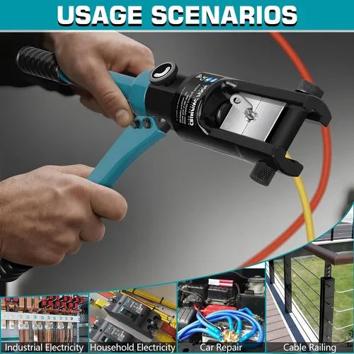 Vista 7 de Herramienta de prensado hidráulico, kit de herramientas de crimpado de alambre hidráulico de 16 toneladas con cortador de cables y 13 pares