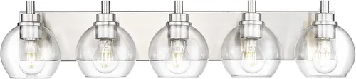 Vista 32 de Accesorios de iluminación de baño, luz de tocador mate negra de 2 luces, apliques de pared modernos con pantalla de globo de vidrio transparente