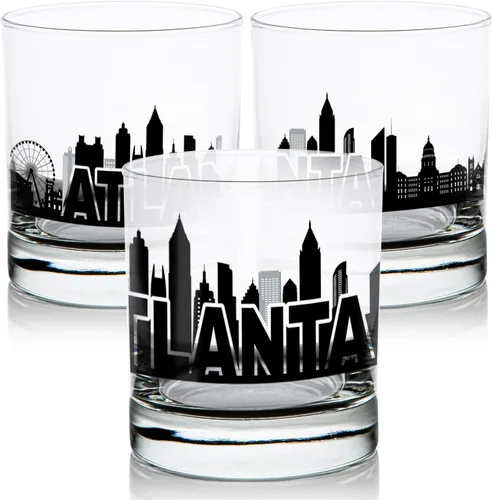 Vista 2 de Toasted Tales - Vaso de whisky Atlanta Skyline Cityscapes Regalo para gente de Atlanta City Vasos de ciudad urbana Old Fashioned Rocks Regalo