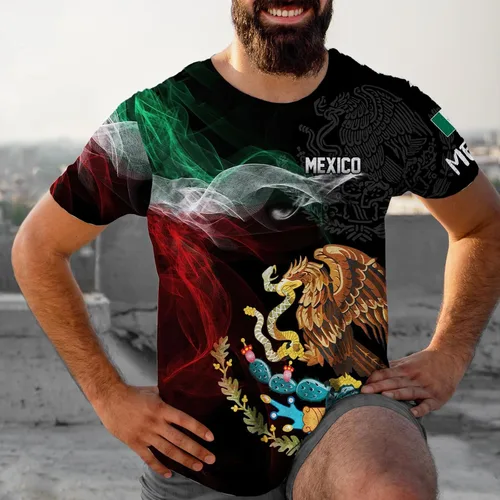 Vista 4 de Camisas mexicanas aztecas de manga corta de verano México camisa unisex 3D camisas