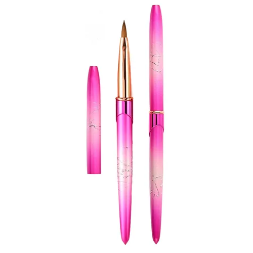 Vista 15 de Kolinsky - Cepillo de uñas acrílicas con mango de metal degradado de talla rojo rosa, aplicación acrílica, extensión de uñas de gel