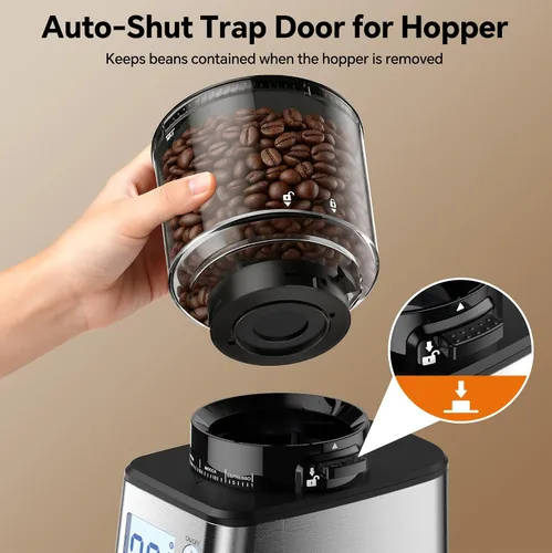 Vista 10 de Molinillo de café cónico, 51 ajustes precisos de molienda automática, pantalla LED inteligente de doble control, 1-12 tazas, con soporte