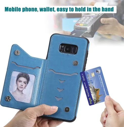 Vista 5 de Funda para Samsung S8, funda trasera magnética de flores en relieve para Galaxy S8 Kickstand Wallet Case para mujer con tarjetero y funda protectora