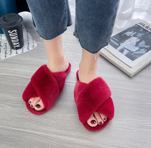 Vista 7 de AyAy - Pantuflas peludas con banda cruzada para mujer, para casa, esponjosas, cálidas, de invierno, dormitorio, espuma viscoelástica