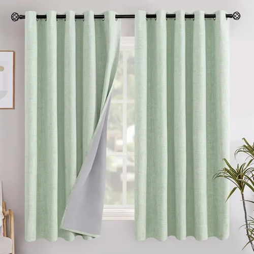Vista 114 de YoungsTex - Cortinas opacas de lino para dormitorio, oscurecimiento de la habitación, cortinas con textura de lino, paneles con aislamiento térmico