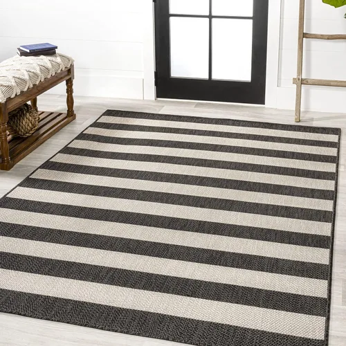Vista 8 de Eyely BMS203E-28 Santa Monica Negril - Alfombra de pasillo de dos tonos de rayas anchas para interiores y exteriores, moderna, costera; rústica