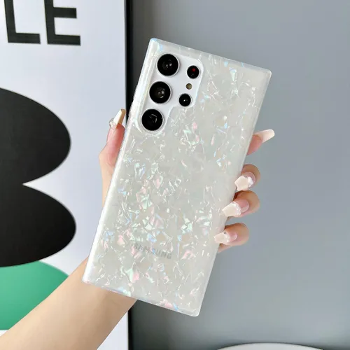 Vista 4 de S23 - Funda para Samsung Galaxy S23 para mujeres y niñas, diseño de mármol con purpurina floral, silicona suave, delgada, bonita, flexible, funda