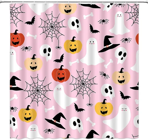 Vista 8 de GCTNBJL Cortina de ducha de Halloween para caravana, espeluznante alquimia bruja, tablero de ouija, murciélago, cráneo, hongo gótico, luna