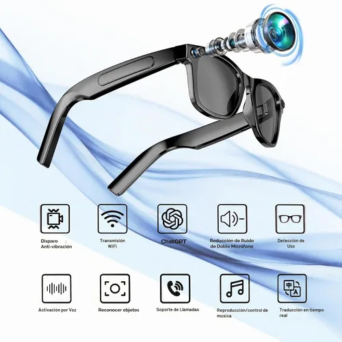 Vista 2 de Gafas inteligentes AI con cámara, video HD de 8 MP y captura de fotos