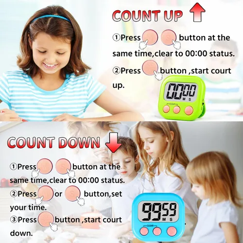 Vista 7 de Temporizador para niños, suministros para profesores, temporizadores digitales de cocina para cocinar, temporizador magnético grande, paquete de 2