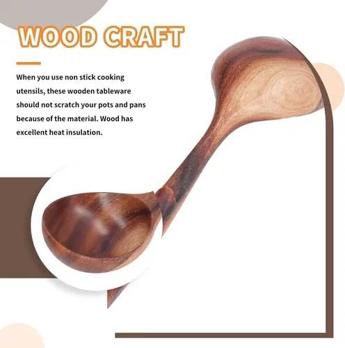 Vista 8 de Cucharón de madera para sopa, cuchara de madera de 10.63 pulgadas para cocinar, cuchara de servir de madera de mango largo, cuchara de madera