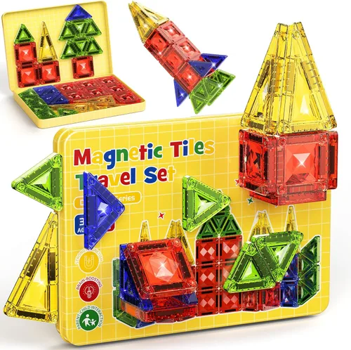 Vista 13 de Magnetic Downhill Racer Track: 40pc Blocks Set w Car, STEM Toy 3-8