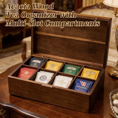 Vista 4 de Organizador de bolsas de té de madera de acacia con compartimentos