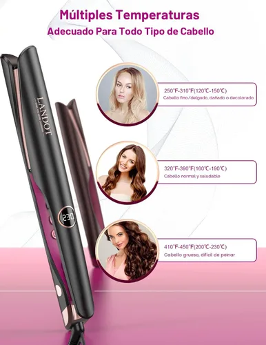 Vista 6 de LANDOT Plancha para el cabello y rizador 2 en 1: crea ondas de salón, rizos y estilos lisos en casa Placas flotantes, anti-frizz y sin enredos
