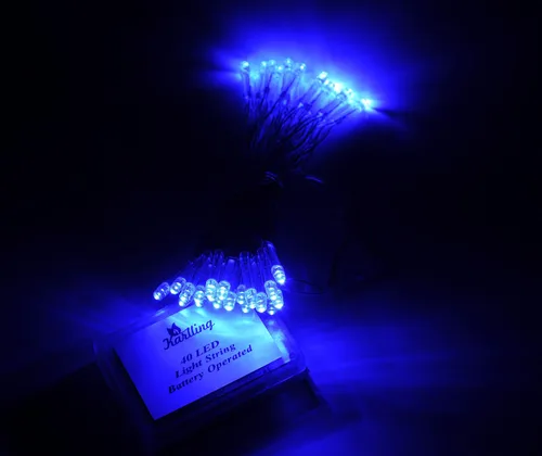 Vista 2 de Cadena Karlling de luces LED azules operadas con batería, 40 unidades, para decoración de boda, fiesta, Navidad, color azul 13ft 40 LED blue