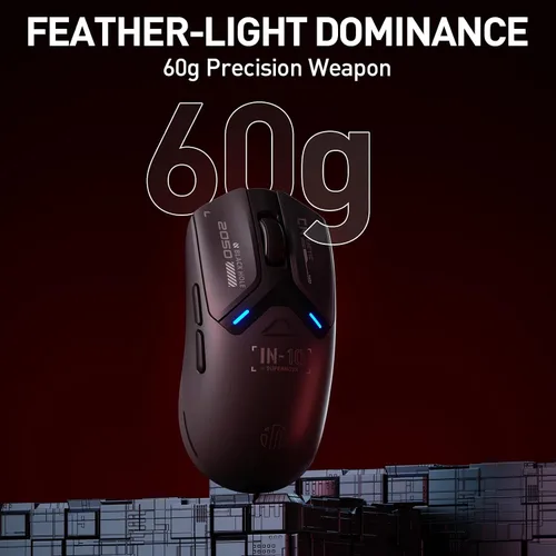 Vista 4 de INPHIC IN10P Superlight - Mouse inalámbrico para juegos, 2.12 oz, tasa de sondeo de 8K, 26,000 DPI, trimodo, sensor PAW3395, totalmente programable