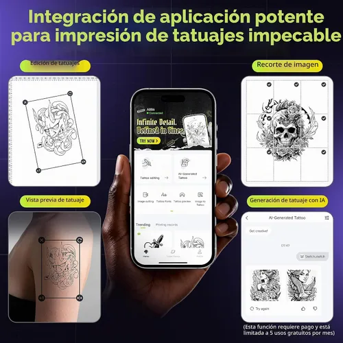 Vista 5 de Itari Kit de impresora de plantillas de tatuaje con papel de transferencia Negro