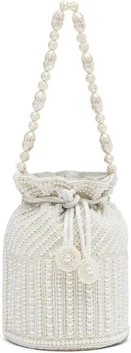 Vista 7 de Aheli Bolsas Potli blancas para mujer, bolso de noche étnico con cordón (P98W), Blanco