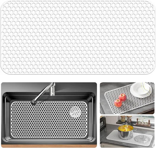 Vista 21 de Bestjing Paquete de 2 protectores de silicona para fregadero de cocina, accesorio de rejilla de cocina de 12 x 11 pulgadas, tapete antideslizante