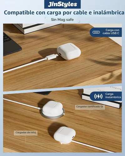 Vista 3 de Funda de carga de repuesto compatible con AirPods 4/5, cargador inalámbrico USB-C con botón de sincronización de emparejamiento Bluetooth, batería