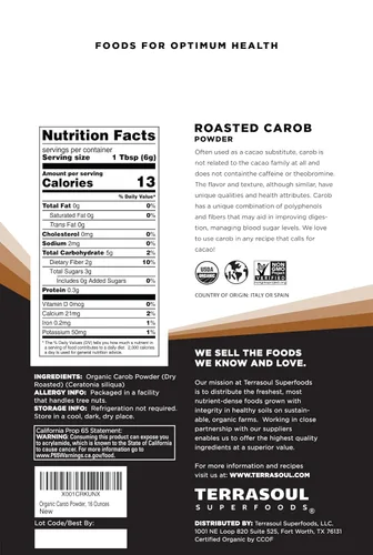 Vista 2 de Terrasoul Superfoods Polvo de algarrobo orgánico, 1 libra, alternativa al cacao en polvo Alto en fibra