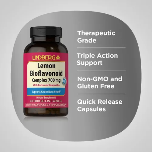 Vista 4 de Lindberg Complejo bioflavonoide de limón 700 mg 250 cápsulas Suplemento con rutina y hesperidina Sin OMG, sin gluten