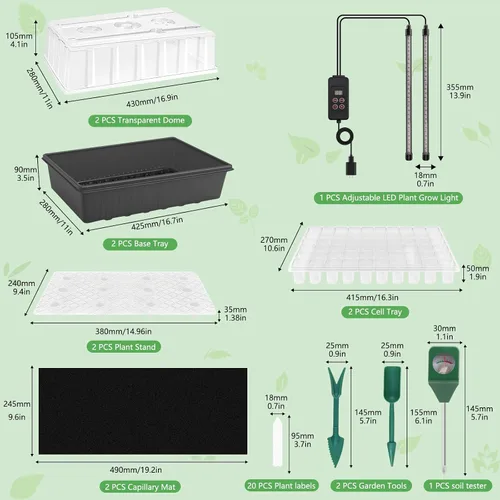 Vista 2 de Bandeja de inicio de semillas – Bandeja de riego automático de 60 celdas, kit de inicio de semillas LED para cultivo, temporizador, cúpula