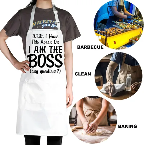 Vista 7 de G2TUP Delantal de cocina con texto en inglés «The Real Boss Apron While I Have This Apron On I Am The Boss», regalos de chef