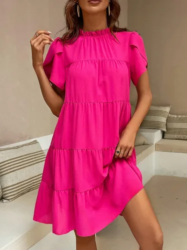 Vista 3 de Verdusa Vestido de manga de pétalo con lazo en la espalda, cuello alto falso, dobladillo con volantes, acampanado, acampanado, para mujer