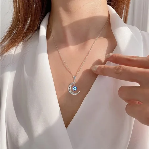 Vista 4 de VIBILIA Collar contra el mal de ojo colgante de sol turco azul protección de ojos collares de la suerte regalos de joyería para hombres mujeres