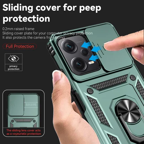 Vista 2 de Funda para Redmi Note 12, Poco X5 5G con protector de pantalla de vidrio templado y cubierta de cámara deslizante, anillo magnético soporte de Verde