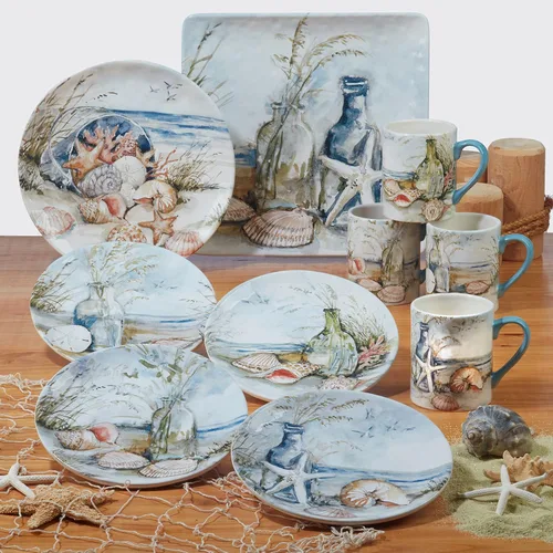 Vista 6 de Certified International Coastal Landscape - Juego de 4 platos para ensalada/postre de 9 pulgadas, diseños surtidos, multicolor, mediano, juego de 4