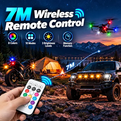 Vista 3 de 6 luces estroboscópicas LED inalámbricas con control remoto, 8 colores recargables, luces LED anticolisión, luces de advertencia de emergencia