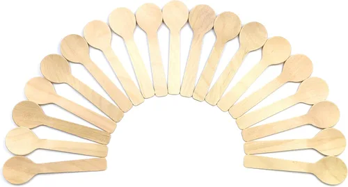 Vista 3 de Cucharas de postre de helado de madera de 3.9 pulgadas, cubiertos de madera desechables, paquete de 100