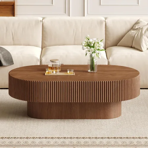 Vista 13 de Merax Mesa de café moderna redonda de 31 pulgadas con base resistente, mesas centrales de madera para sala de estar, recepción, fácil de ensamblar