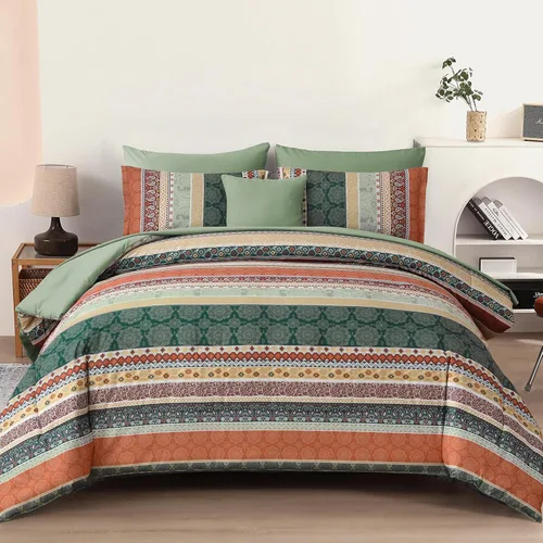 Vista 32 de Cottolester - Juego de edredón bohemio de tamaño matrimonial, 8 piezas, ropa de cama de microfibra suave en una bolsa, rayada y de color aguamarina