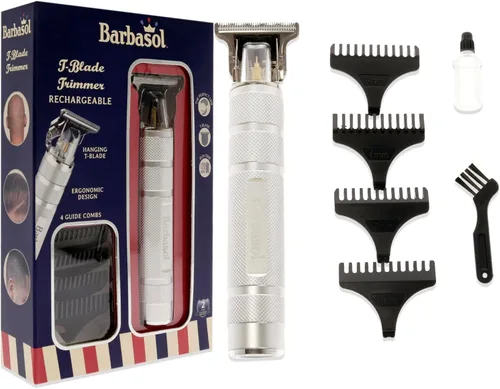 Vista 3 de Barbasol - Cortadora de hoja en T recargable de acero inoxidable, sin huecos, hoja colgante, 4 peines guía