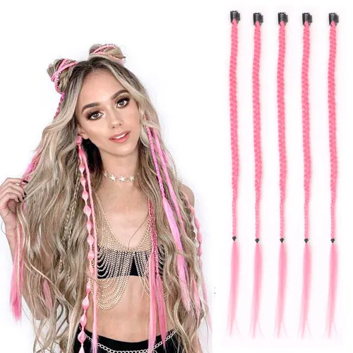 Vista 12 de Extensiones de cabello trenzado, 5 piezas de trenzas de bebé con fleco frontal, cabello largo trenzado, cabello natural suave para mujeres, uso