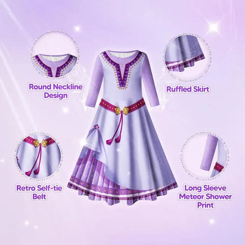 Vista 3 de Vestido para niñas de 3 a 12 años, manga corta con volantes, cuello redondo