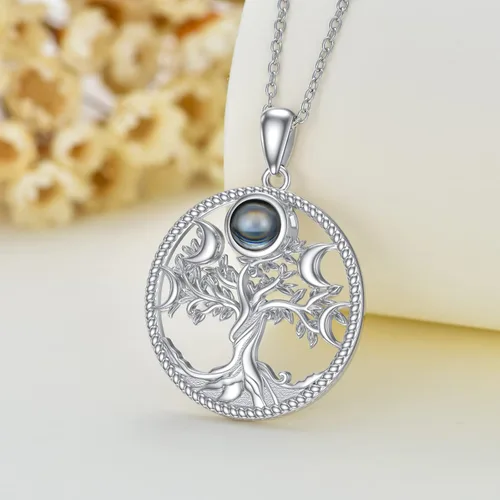 Vista 5 de Collar de árbol de la vida con piedra natal en 100 idiomas "I Love You", colgante de árbol de la vida, joyería de piedra natal personalizada