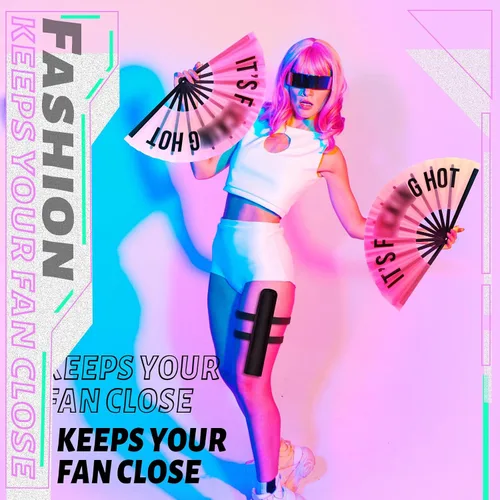 Vista 3 de Ventilador de mano plegable grande de 13 pulgadas con funda para hombres y mujeres, para Edm Music Rave Festival Line Dancing Party