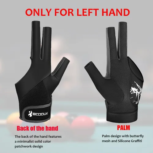 Vista 8 de YFY Guantes de billar para mano izquierda con 3 dedos, proceso de empalme, guantes deportivos de billar para hombres y mujeres