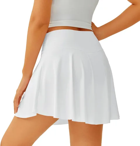 Vista 2 de DLOODA Falda de tenis para mujer con bolsillos, pantalones cortos cruzados de cintura alta, faldas atléticas para golf, correr, entrenamiento