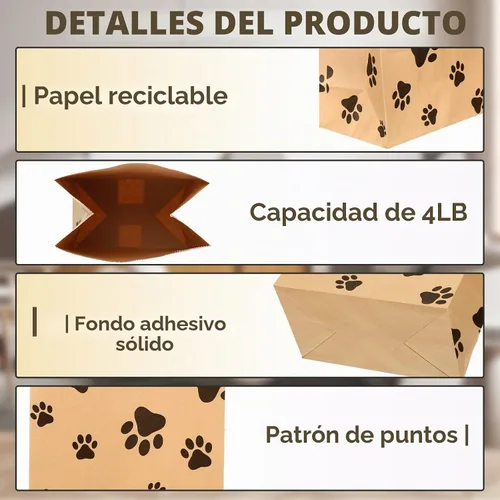 Vista 3 de Meanplan 200 bolsas de papel con huella de papel para perros, bolsas a granel para almuerzo, aperitivos, pan, dulces, sándwich, palomitas de maíz