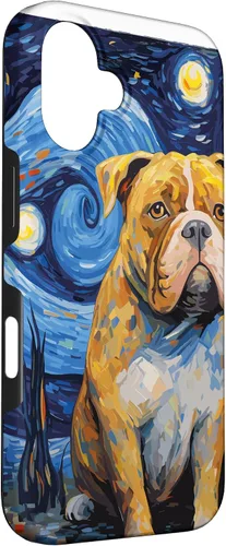 Vista 3 de Funda para iPhone 16 American Bully Starry Night para perro, mamá, perro, papá