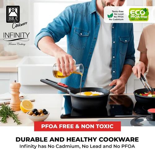 Vista 7 de BRA COOKWARE Infinity - Cacerola antiadherente con tapa de vidrio, olla de 6.3 pulgadas y 1.2 cuartos de galón de profundidad, olla de sopa sin