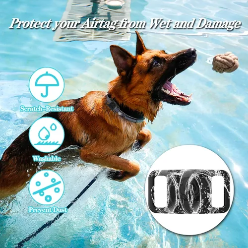 Vista 3 de Paquete de 2 soportes impermeables para collar de perro AirTag compatibles con Apple AirTag, soporte de silicona oculto para Airtag Tracker negro